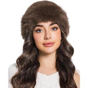 Women's Coffee Faux Fur Fluffy Bucket Hat Winter Warm Fuzzy Mongolian Hat